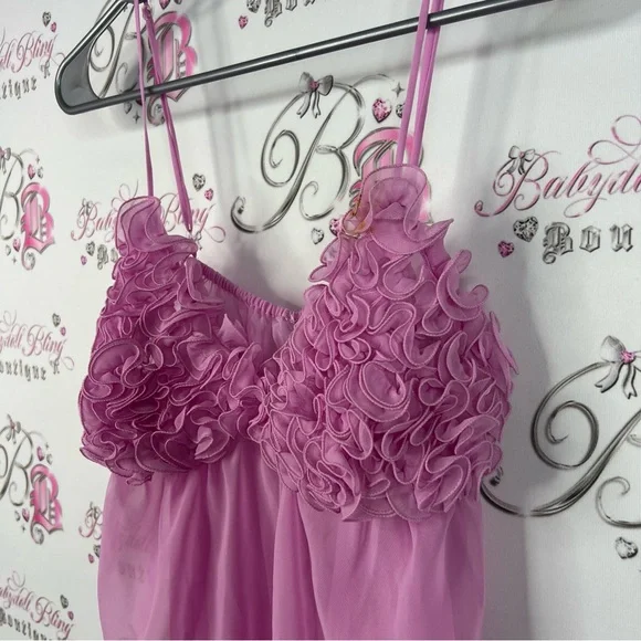 La senza babydoll mini dress top tank ruffles Pink Floral Sheer Babydoll Dress - Picture 3 of 10